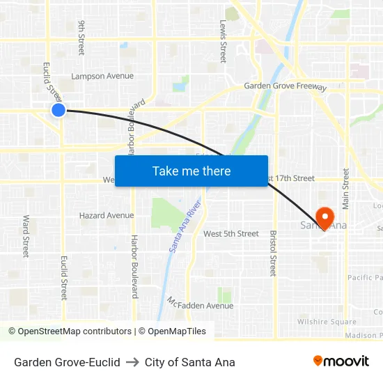 Garden Grove-Euclid to City of Santa Ana map