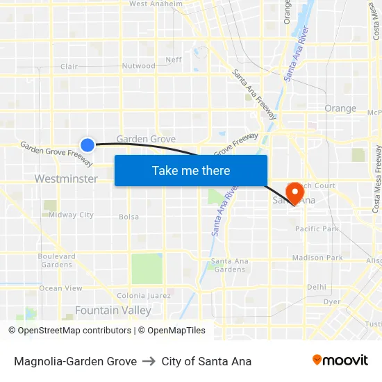 Magnolia-Garden Grove to City of Santa Ana map