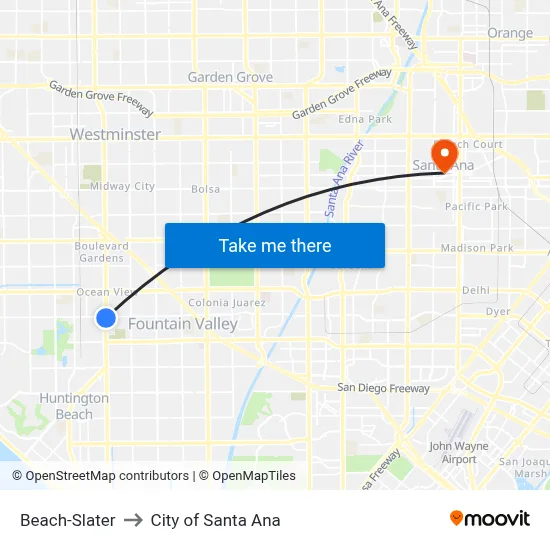 Beach-Slater to City of Santa Ana map