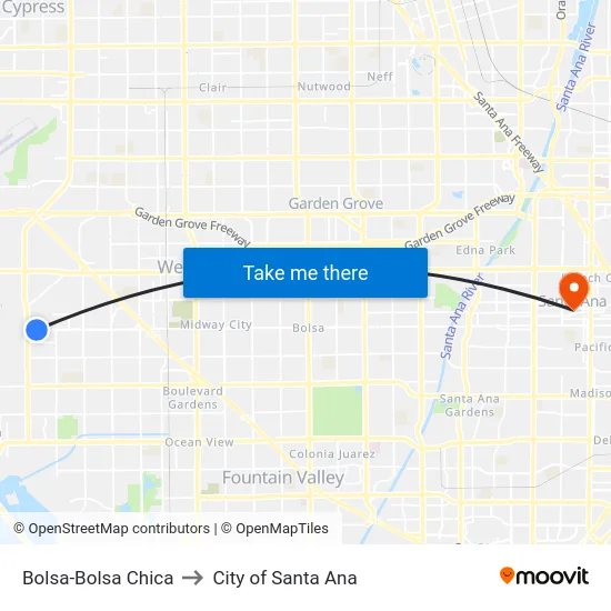 Bolsa-Bolsa Chica to City of Santa Ana map