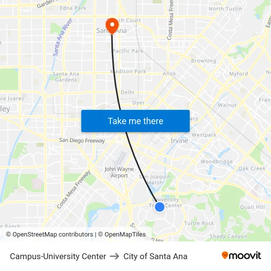 Campus-University Center to City of Santa Ana map
