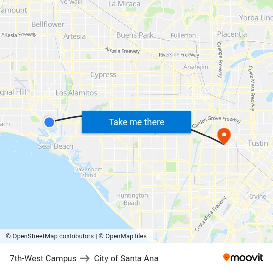 7th-West Campus to City of Santa Ana map