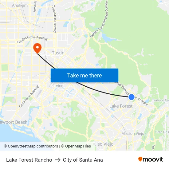 Lake Forest-Rancho to City of Santa Ana map