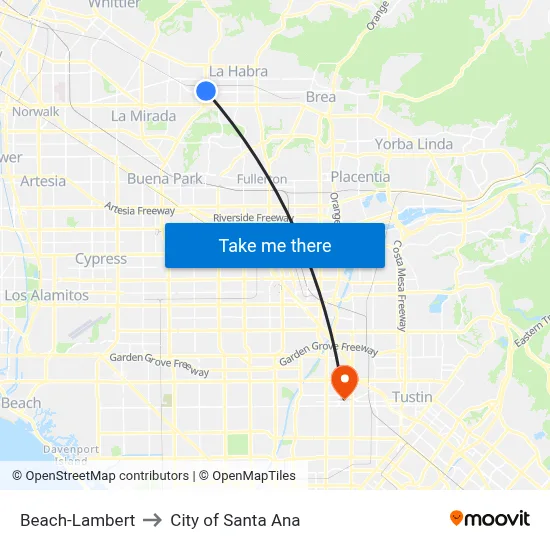 Beach-Lambert to City of Santa Ana map