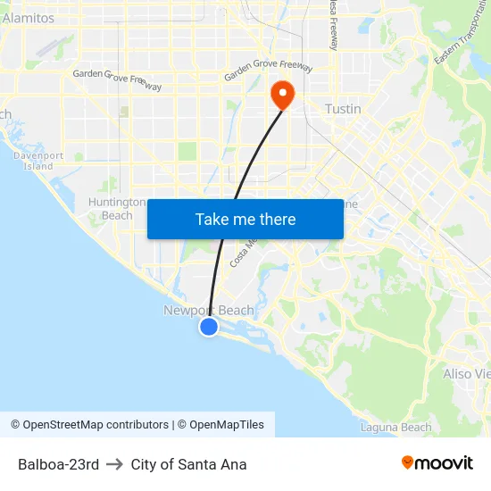 Balboa-23rd to City of Santa Ana map