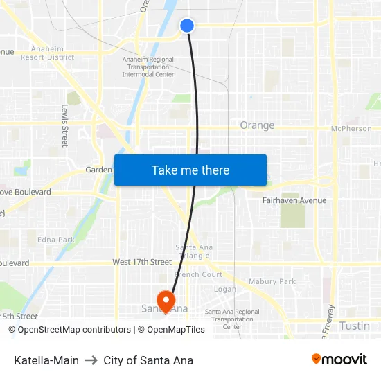 Katella-Main to City of Santa Ana map