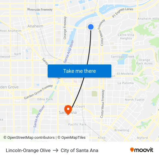 Lincoln-Orange Olive to City of Santa Ana map