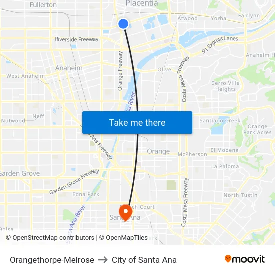 Orangethorpe-Melrose to City of Santa Ana map