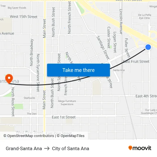Grand-Santa Ana to City of Santa Ana map