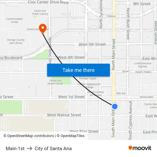 Main-1st to City of Santa Ana map
