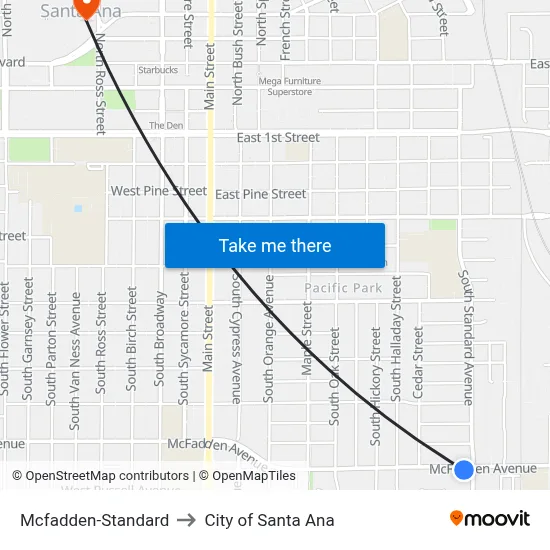 Mcfadden-Standard to City of Santa Ana map
