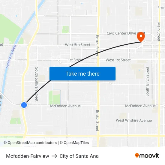 Mcfadden-Fairview to City of Santa Ana map