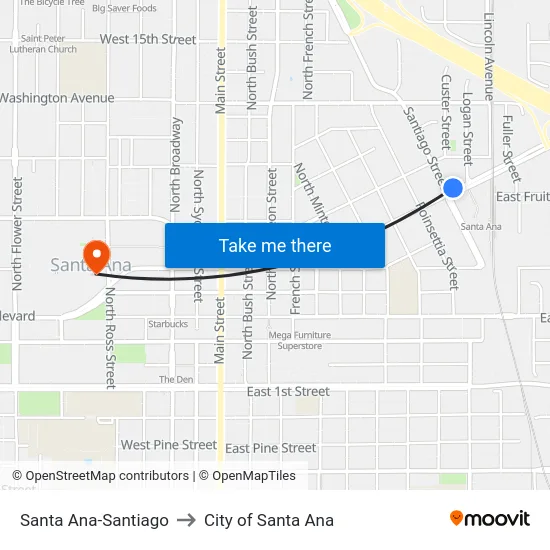 Santa Ana-Santiago to City of Santa Ana map