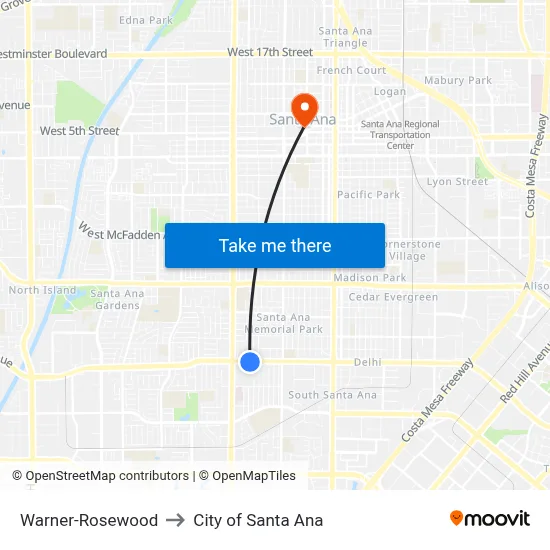 Warner-Rosewood to City of Santa Ana map