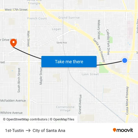 1st-Tustin to City of Santa Ana map