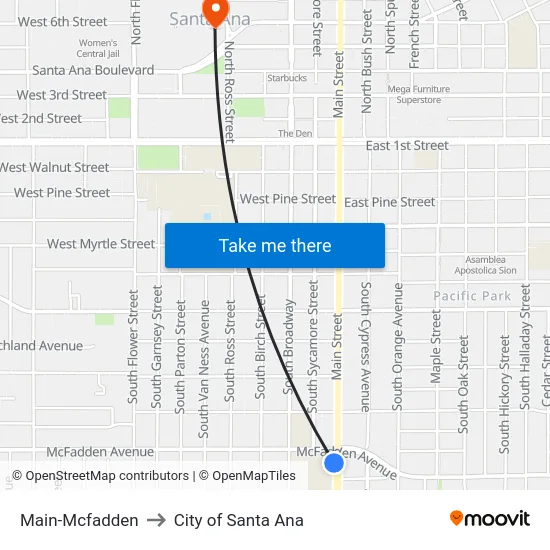 Main-Mcfadden to City of Santa Ana map