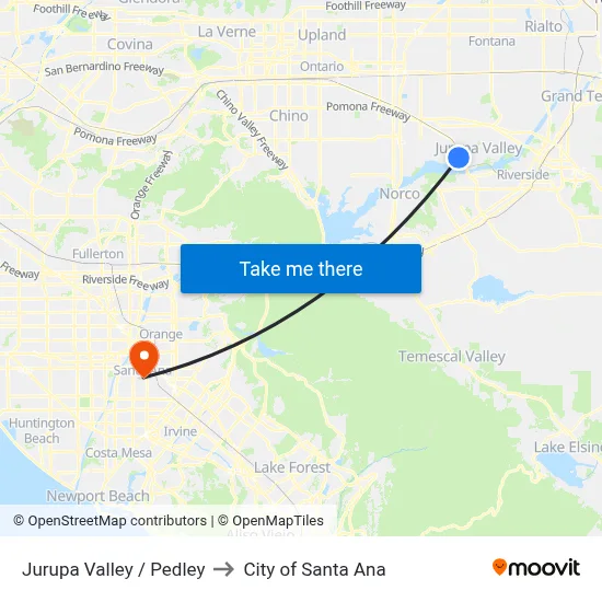 Jurupa Valley / Pedley to City of Santa Ana map