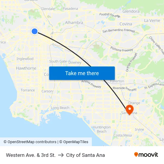 Western Ave. & 3rd St. to City of Santa Ana map