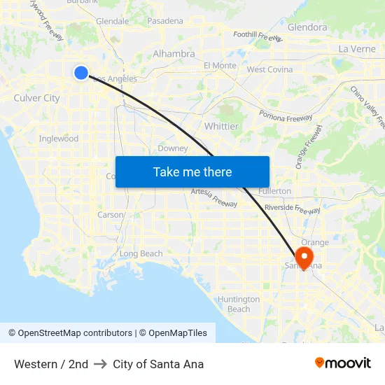 Western / 2nd to City of Santa Ana map