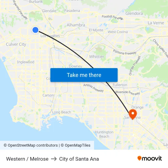 Western / Melrose to City of Santa Ana map