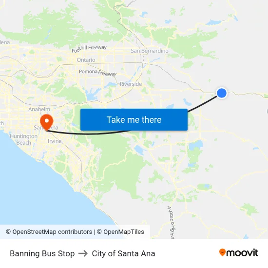 Banning Bus Stop to City of Santa Ana map