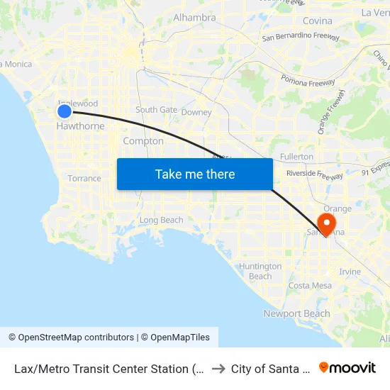 Lax/Metro Transit Center Station (Bay 6) to City of Santa Ana map
