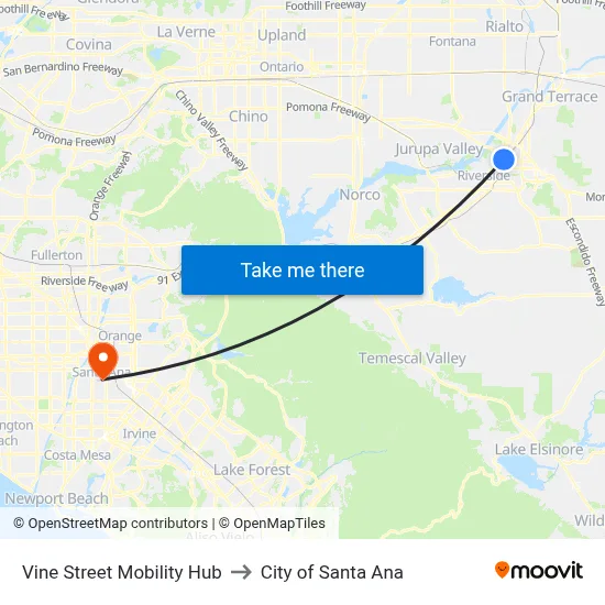 Vine Street Mobility Hub to City of Santa Ana map