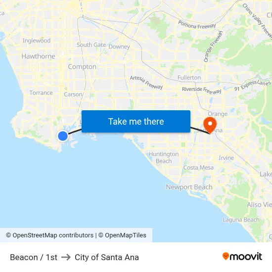 Beacon / 1st to City of Santa Ana map