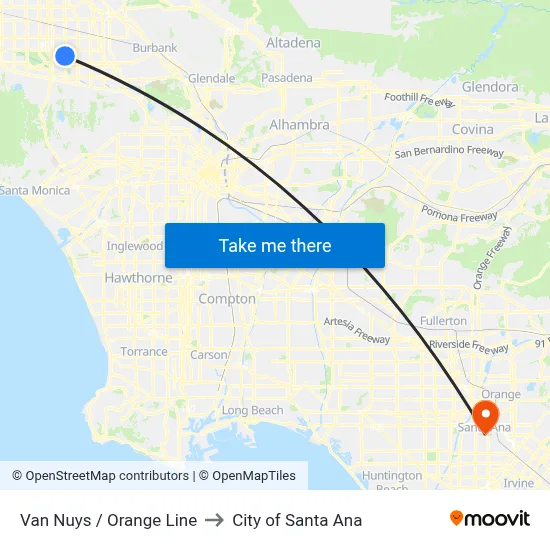 Van Nuys / Orange Line to City of Santa Ana map