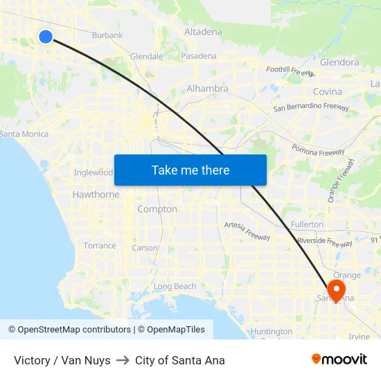 Victory / Van Nuys to City of Santa Ana map
