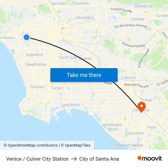 Venice / Culver City Station to City of Santa Ana map