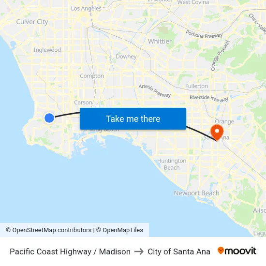Pacific Coast Highway / Madison to City of Santa Ana map