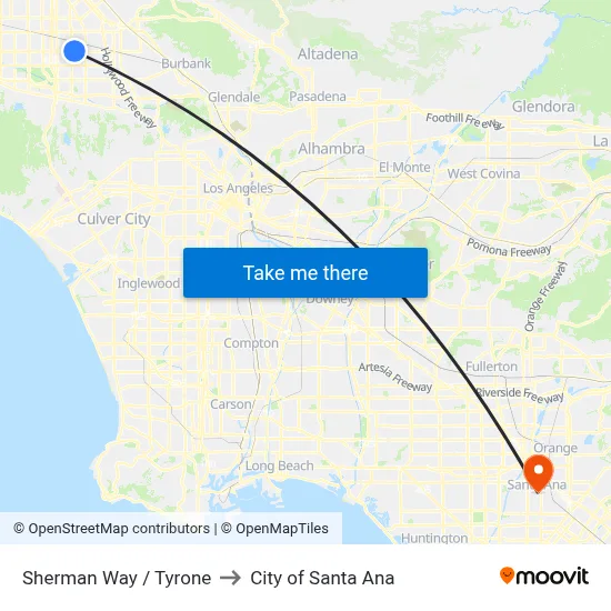 Sherman Way / Tyrone to City of Santa Ana map