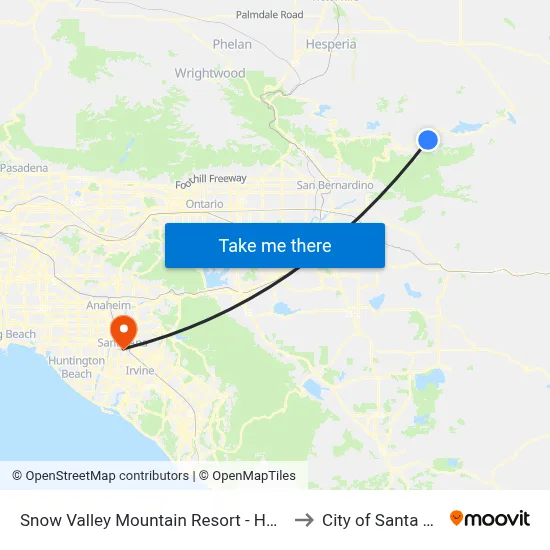 Snow Valley Mountain Resort - Hwy 18 to City of Santa Ana map