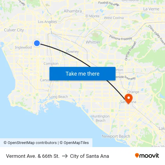 Vermont Ave. & 66th St. to City of Santa Ana map
