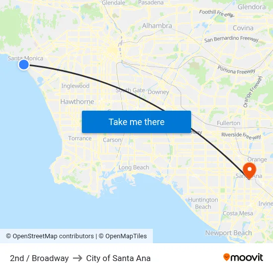 2nd / Broadway to City of Santa Ana map