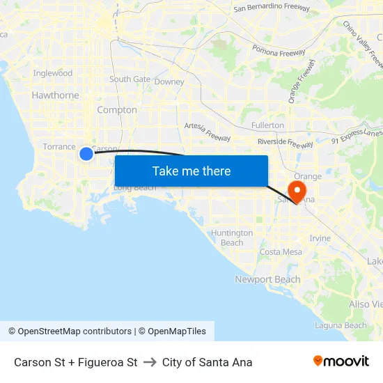 Carson St + Figueroa St to City of Santa Ana map