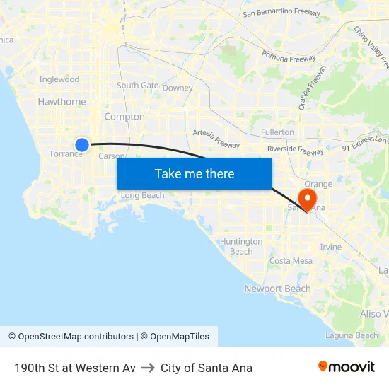 190th St at Western Av to City of Santa Ana map