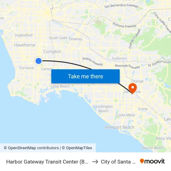 Harbor Gateway Transit Center (Bay 11) to City of Santa Ana map