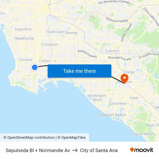 Sepulveda Bl + Normandie Av to City of Santa Ana map