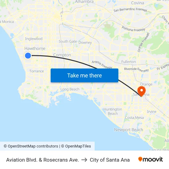 Aviation Blvd. & Rosecrans Ave. to City of Santa Ana map