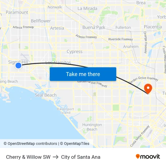 Cherry & Willow SW to City of Santa Ana map