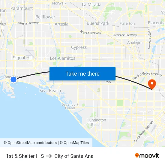 1st & Shelter H S to City of Santa Ana map