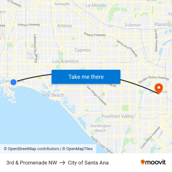3rd & Promenade NW to City of Santa Ana map