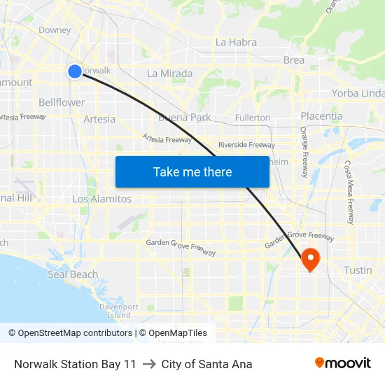 Norwalk Station Bay 11 to City of Santa Ana map