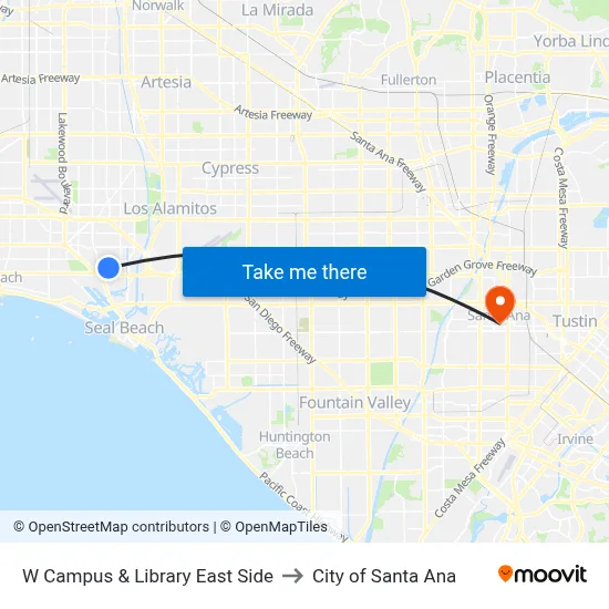 W Campus & Library East Side to City of Santa Ana map