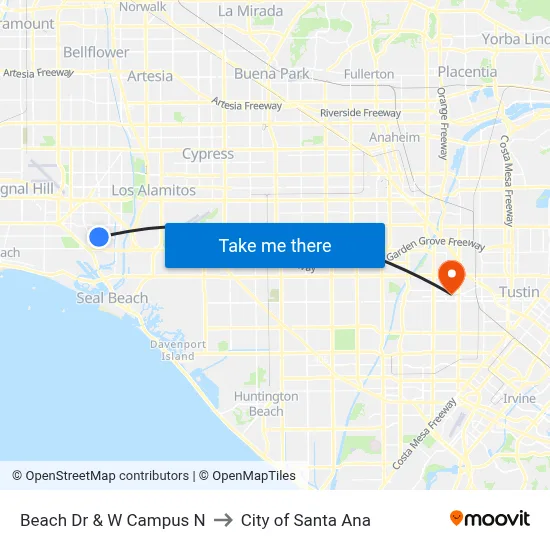 Beach Dr & W Campus N to City of Santa Ana map