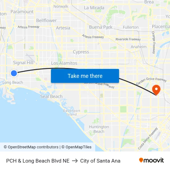 PCH & Long Beach Blvd NE to City of Santa Ana map