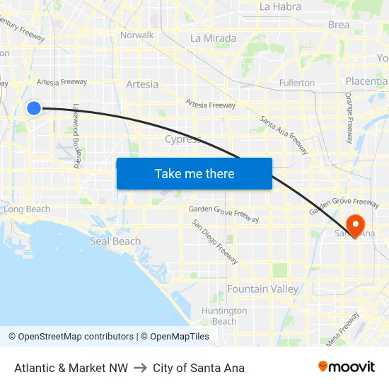 Atlantic & Market NW to City of Santa Ana map