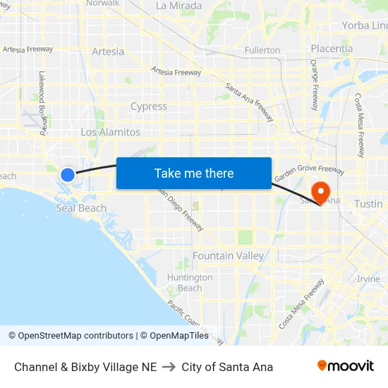 Channel & Bixby Village NE to City of Santa Ana map